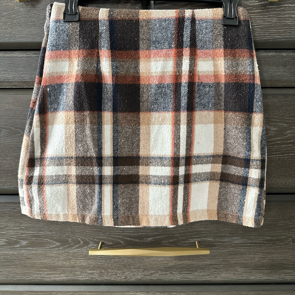 Plaid Mini Skirt in Brown and Cream